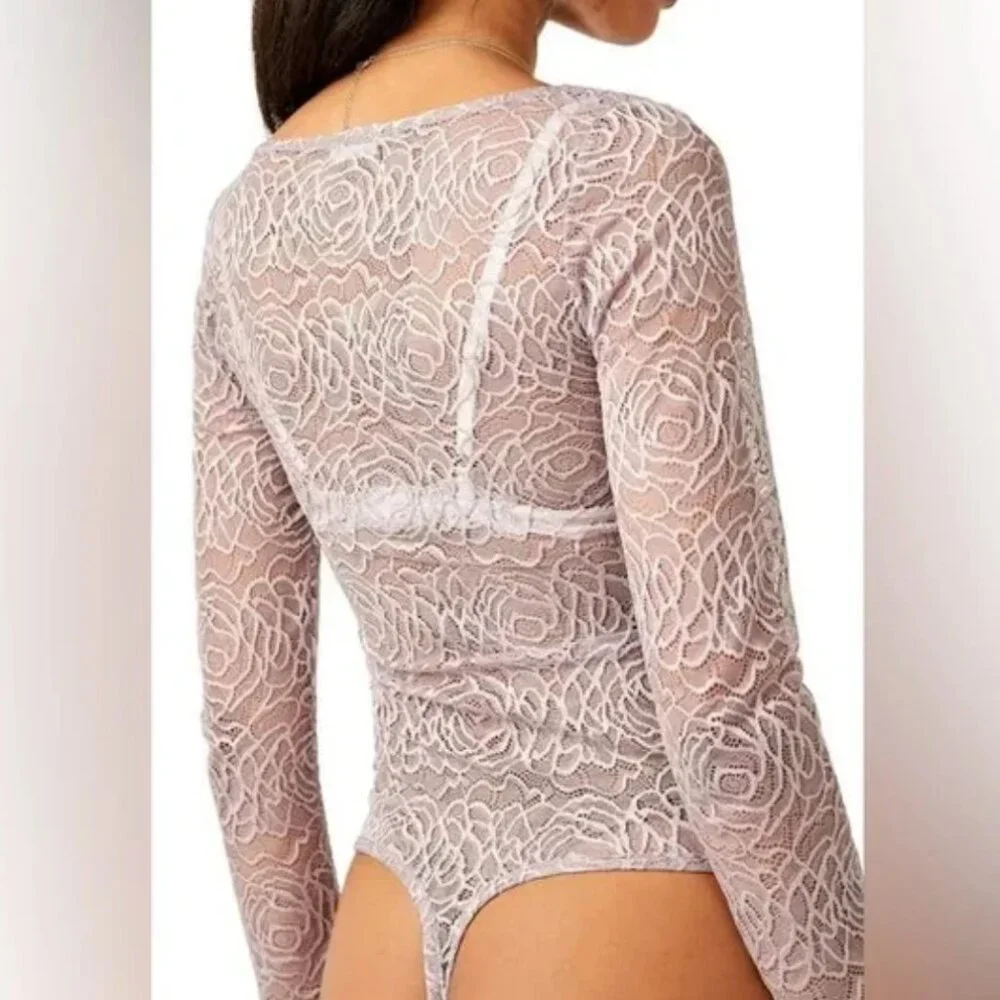NWT Free People In My Head Sheer Lace Bodysuit Small, THIMBLE SMALL